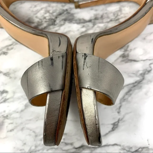 Halston Heritage Ellen Metallic Leather Ankle Strap Platform Sandal 7 Grunge - Picture 9 of 16